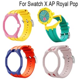 2in1 Bioceramic Case&Silicone Strap For Swatch x AP Royal pop Pocket watch bands Modification kit integrated Silicone Wirstband