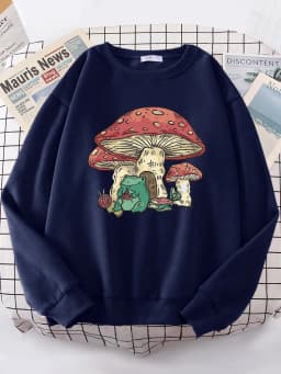 Cute Featuring A Mushroom House And A Frog Sweatshirt Woman Casual Oversize Hoody Warm All-match Hoodie simple S-XXL Tops Female