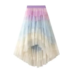 Women's Tulle Skirt Ruffle Multilayer Mesh A Line Tier Tutu Prom Irregular High Waisted Gradient Rainbow TulleLong Skirt 1379