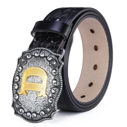 Western Belt Men Genuine Leather Belts for Men Women Cowboy Cowgirl Big Letters Buckle Gold Male Belts Long Black Brown Quality