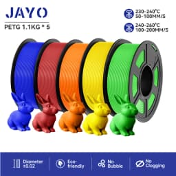 JAYO Filaments PETG 5 Rolls Mixed Colors 3D Printer Filament 1.75mm 100% No Bubble FDM 3D Printer Materials DIY Gift 1.1KG/1 Rol