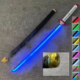 40in Demon Slayer Agatsuma Zenitsu Katana LED Mist Original Sabre Vapor Cosplay Accessories Prop Wood Schwert Vapour Toy Gift