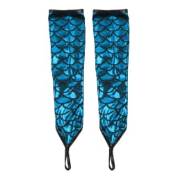 Women Mermaid Fish Scale Pattern Printed Long Hook Finger Gloves Fingerless Arm Sleeves Adult Halloween Cosplay Costume Accessor