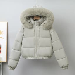 Detachable Hat Fleece Lined Bread Coat Women's Winter Casual Loose Large Fur Collar Cotton Jacket Korean Style Short Length