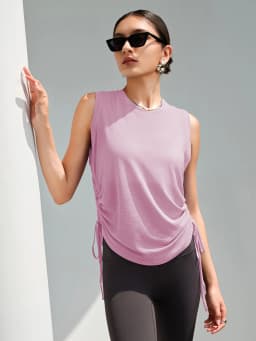 Women's Sleeveless Workout Tank Top, Loose Side Drawstring Yoga Shirt for Gym Running and Casual Fitness
