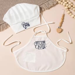 Ylsteed 2 Pcs Set Cute Baby Chef Apron and Hat Infant Kids White Cook Costume Photography Prop Newborn Hat Apron-HD