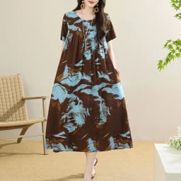 New 2025 Summer Dress For Women Plus Size Dress Casual Short Sleeve Boho Vintage Print Long Maxi Dress Beach Women Clothing