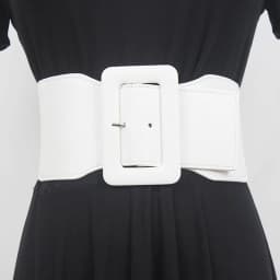 [EAM]  Pu Leather White Irregular Elastic Wide Belt Personality Women New Fashion Tide All-match Spring Autumn 2026 1DE7735