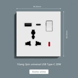 UK Standard Power Socket 13A Quick charge Plug 20W Smart Type-C Wall Outlet,220V Electrical Universal Wall Light 2way Switch