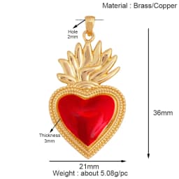 New in Sacred Red Heart Charm Victorian Love Zircon Charm Pendant,Fashion Wing 18K Gold Plated for Jewelry Making Supplies P04