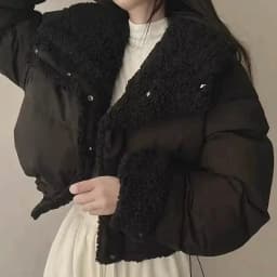 Women's Beige Patchwork Faux Rabbit Fur Parka Coat Warm Fashion Overcoat Harajuku Vintage Padded Coats 2000s Clothes 2024 Winter