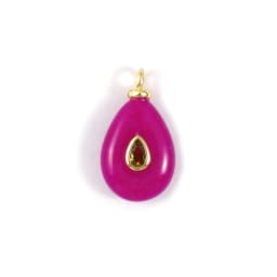 1 Piece Brass & Cubic Zirconia Natural Stone Geometric Charms 18K Gold Plated Olivary Round Pendant For DIY Necklace Making