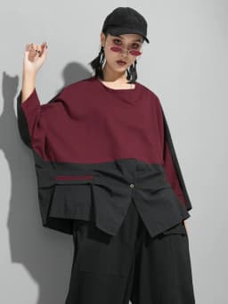 [EAM] Loose Fit Contrast Color Big Size Sweatshirt New Round Neck Long Sleeve Women Big Size Fashion Spring Autumn 2026 1D716