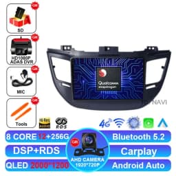 Android 15 Car Radio For Hyundai Tucson IX35 3 2015 2016 2017 2018 Multimedia Wireless Carplay Auto Qualcomm QLED Navigation DSP