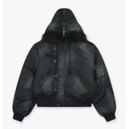 PFNW Winter New Oversized Black Cotton-padded Coat Men's Trend Tie-dye Print Fur Collar Zipper Hooded Quilted Padded Jackets
