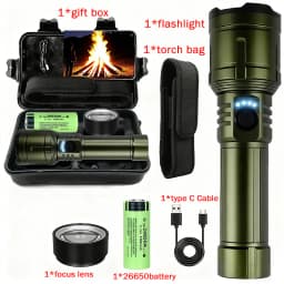 Flashlight Lighter & Power Bank Combo,Rechargeable,Zoomable Super Bright Beam,5 Modes Flashlight for Outdoor Camping Emergency
