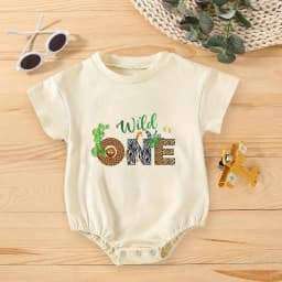 Wild One Animal Printed Short Sleeve Bubble Romper Newborn Oversized Jumpsuit Infant Birthday Party Clothes Baby Shower Bodysuit