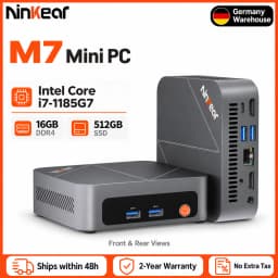 Ninkear M7 Mini PC (Intel Core i7-1185G7, 16GB RAM, 512GB SSD) — Supports triple-display output, 4K, Wi-Fi 6, Bluetooth 5.2, dual HDMI, and Type-C ports; pre-installed with Windows 11 Pro (Business Desktop PC)