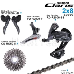 SHIMANO CLARIS R2000 2x8 Speed Groupset ST-R2000 FD-R2000 RD-R2000 and CS-HG50-8 Cassette CN-HG71 Chains Original
