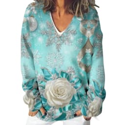 Florals Cardinal Bird Retro Printed V-neck Casual Women Winter Classic Sweatshirts Elegent Pullovers Long Sleeve Loose Jumper
