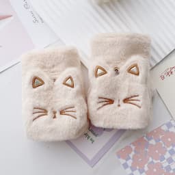 Cute Cat Plush Mittens Korean Style Thickened Fingerless Gloves Touchscreen Compatible Women Warm Flip Cover Plush Handwear