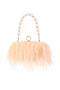 Luxury Real Ostrich Feathers Handbag Pearl Tassel Evening Bags Women's Pouch Purse Pink Green Diamond Clutch Party Messenger Bag