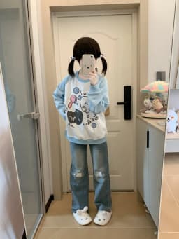Japan Style Kawaii Loose All-match Pullover Top O-neck Long Sleeve Color Matching Sweatshirts Autumn Winter Casual Fashion Hoody
