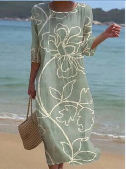 Spring Summer New Short-sleeved Casual Printed Dresses For Women's Retro Loose O Neck Female Small Fresh Holiday Robe Dress 2026