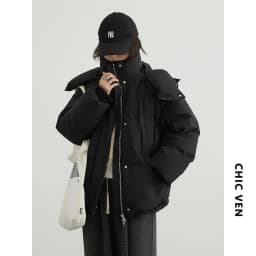CHIC VEN Women Down Coat Solid Warm Down Jacket New 90 White Duck Down Windproof Hooded Female Overcoat Winter 2023