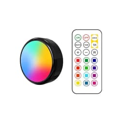 RGBW LED Puck Night Lights Remote Control Dimmable Under Cabinet Light Battery Operated Wireless Push Lamp Kitchen Closet