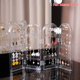 Folding Earrings Studs Display Rack Necklace Jewelry Shelf Stand Holder Panels Screen Organizer Storage Box