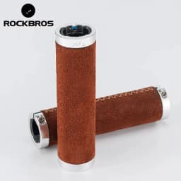 ROCKBROS Leather Bicycle Grips MTB Handle Bar Grips Ergonomics Handlebar Grip Bilateral Lock Non-slip Cozy Bike Accessorie