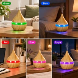 HONSUN USB Mini Portable Humidifier with LED Light, 300ml Indoor Room Humidifier, Wood Grain Ultrasonic Aroma Diffuser, DC5V USB Powered, 4H Auto Shut Off, 7 Color Changing Night Light, Quiet Mist Humidifier for Bedroom Office Home