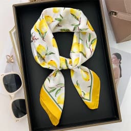 2025 New Yellow Lemon Print Square Silk Scarf for Women 70*70cm Neck Ties Fashion Decorate Neckerchief Female Hijab Bag Ribbions