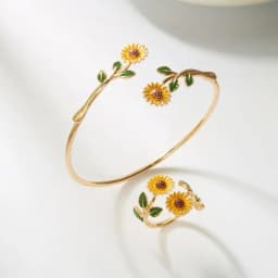Retro Red Rose Flower Bracelet Ring Set For Women Vintage Drip Oil Open Adjustable Cuff Bangle Finger Ring Party Wedding Jewelry