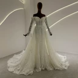 SL-9575 SuLi Customized Off the Shoulder Sleeve Mermaid Wedding Dress Detachable Skirt Lace Beading Bridal Gown