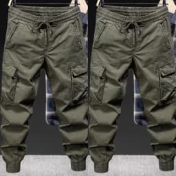 Male Drawstring Elastic Waist Cargo Jogger Pants Loose Multi‑Pocket Solid Color Trousers Outdoor Casual Long Pants Spring Autumn