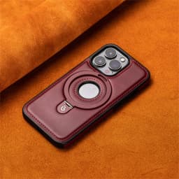 Luxury Magnetic Hidden Stand Ring Wireless Charge For Magsafe Leather Case For iPhone 12 13 14 15 16 17 Pro Max Hollow Cover
