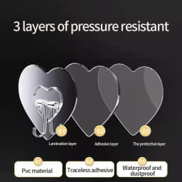 Heart Shape Transparent Hooks Non Punching Plastic Love Hangers Holder Self Adhesive Key Towel Multi-Purpose Hooks Storage Rack