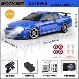 1/18 GTR R34 RWD RC Drift Car LDRC LD1899 2.4G ESP Gyro Alloy Metal Body LED Simulation Headlight Hobby RTR Racing RC Car Toy