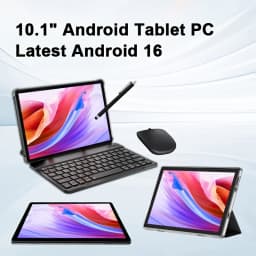 KOOMDIGI W30Pro Android 16 Tablet 10 Inch Display Touch Screen 12(4GB + 8GB Expand)RAM, 128GB ROM + Support 1TB TF Expanded(not Include TF Card) WIFI, 5000mAh Battery Type-C Charging, with Case (Keyboard, Wireless Mouse, Pen) Can Optional