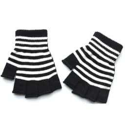 1Pair Unisex Black Stripes Half Finger Fingerless Gloves for Women Wool Knit Wrist Cotton Gloves Winter Warm Men Workout Gloves