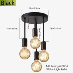 1pc Black Modern Simple Four-head E27 Bulb Base Ceiling Lamp Suitable for Entrance Bedroom Kitchen Corridor Chandelier