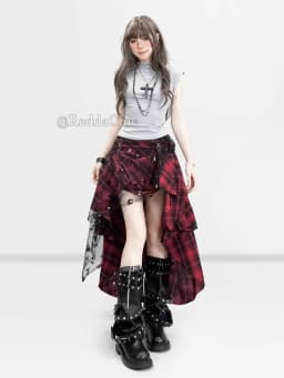 REDDACHiC 3-WAY Bustle Skirt Sequin Sarong Goth Irregular High Low Adjustable Low Rise Plaid Long Skirt Grunge Women Alt Clothes