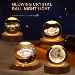 Unique 3D Crystal Ball Night Light Led Lamp Bedside Table Glowing Galaxy Lamp Saturn Planets Moon Children Christmas Gift Toy