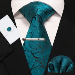 8cm Silk Mens Ties Green Black Ties Plaid Stripe Necktie Pocket Square Cufflinks Tie Clips Set Men's Wedding Business Party Tie