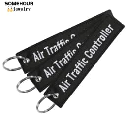 SOMEHOUR Air Traffic Controller Keychain Boths Sides Embroidery Key Holder Ring Jewelry Accessory Aviation Gifts Wholesale