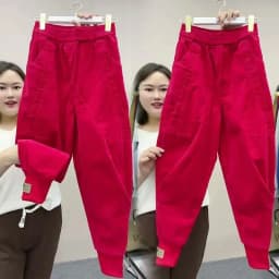 Spring Autumn New Solid Color Corduroy Pants Women Elastic Waist Loose Harem Pants All-Match Casual Bundle Foot Trousers Ladies
