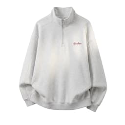 TFETTERS Fall Loose Cotton Half Zip Sweatshirt for Men Heather Gray Stand Collar Minimal Embroidered Casual Tops for Man EU SIZE
