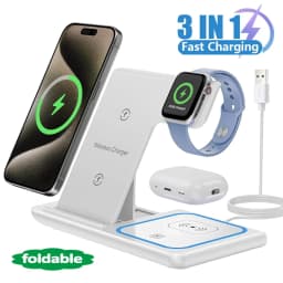 LED Fast Wireless Charger Stand 3 in 1 Foldable Charging Station For iPhone 17/16/15/14 Apple Watch 9 8 7 6 5 Airpods Pro